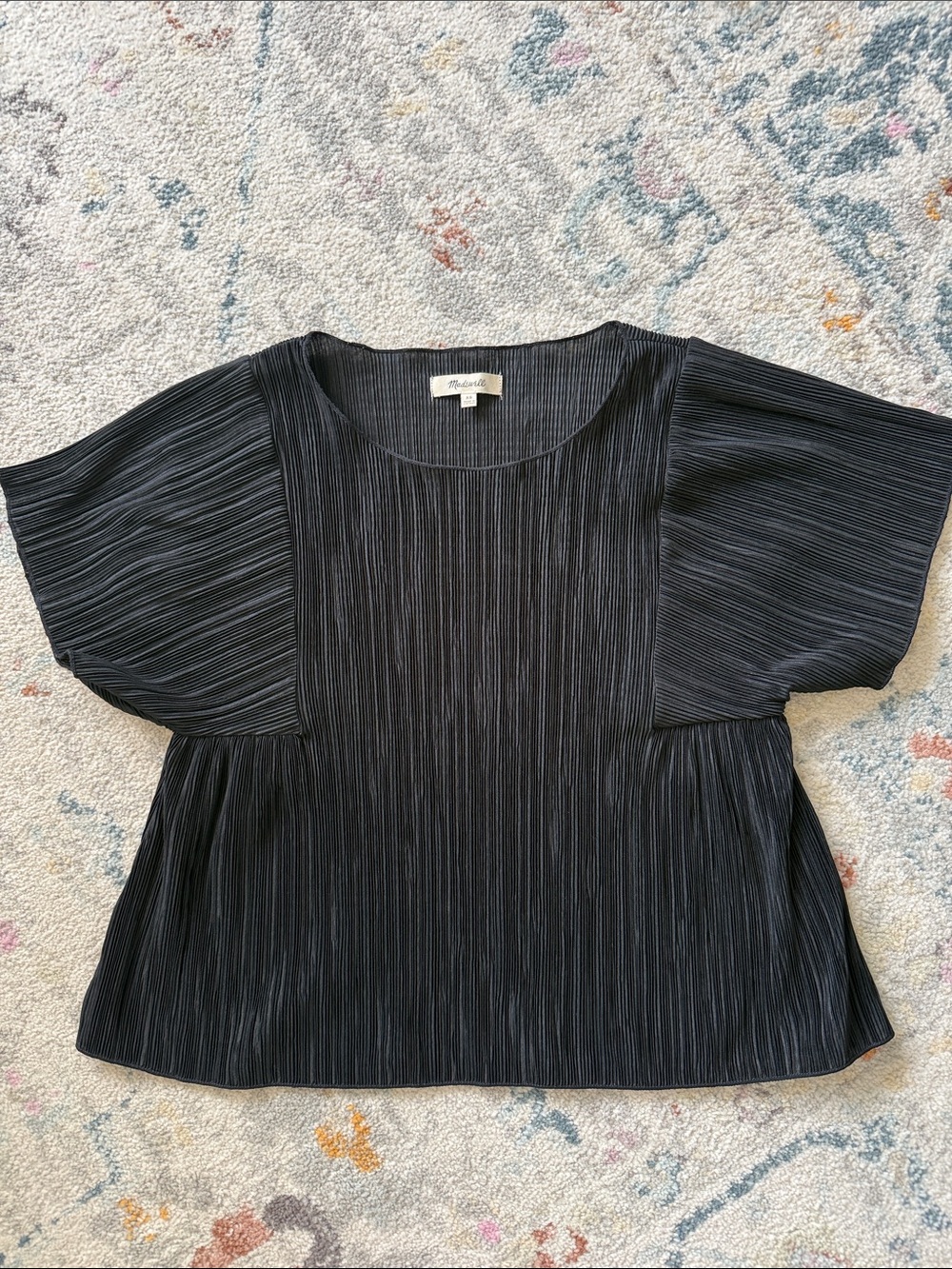 Madewell Black Pleated Short-Sleeve Top